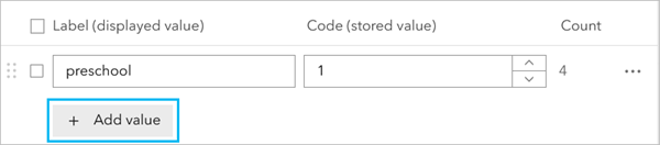 The Add value button adds a row to the end of the list.